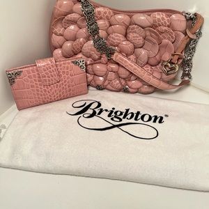 Brighton Rosalie Flower/Petal leather shoulder bag and wallet in blush/pink.